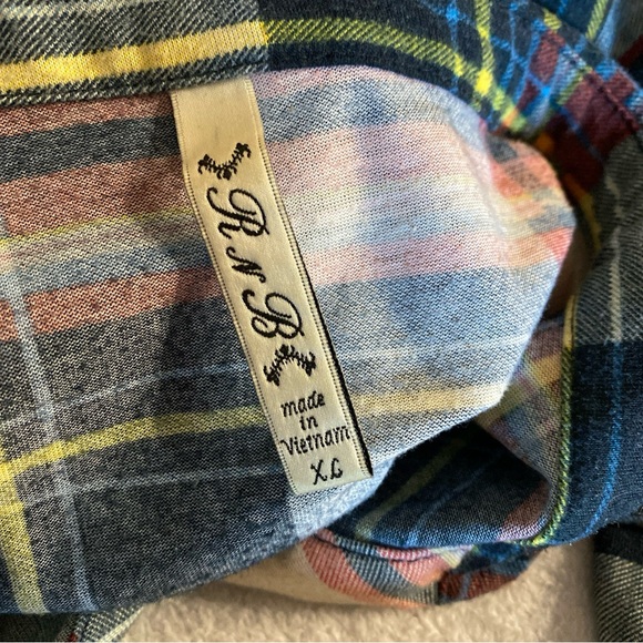 R N B Women XL Button Down Shirt Plaid Tartan Pockets Long Sleeve Casual Party - Picture 8 of 13